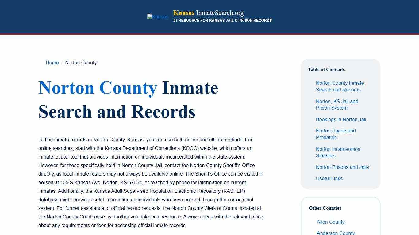 Norton County, KS Inmate & Jail Records Lookup